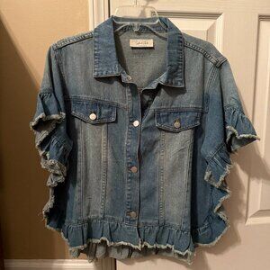 Sophie & Harlee Ruffle Short Sleeve Denim Jacket Size Small/Medium New